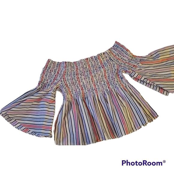 Gap Multicolor Stripe Off Shoulder Top M - Picture 1 of 10